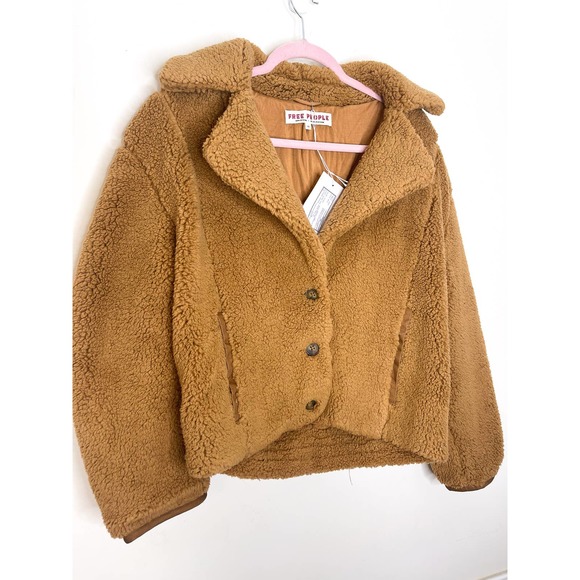 Free People Joplin Cozy Cropped Teddy Jacket in Camel Size XS - Picture 2 of 4